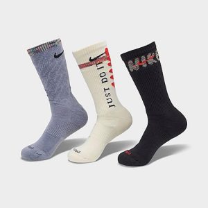 Nike Everyday Plus Cushioned Reflective Crew Socks (3-Pack) in Black/Grey/Off-White/Multicolor Size Large Cotton/Nylon/Polyester - 8205858