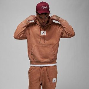 Jordan Essentials All-Over Wash Fleece Pullover Hoodie in Beige/Mineral Clay Size Medium 100% Cotton/Fleece - 5891142