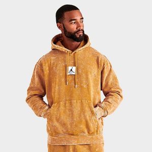 Jordan Essentials All-Over Wash Fleece Pullover Hoodie in Yellow/Chutney Size Medium 100% Cotton/Fleece - 5819759