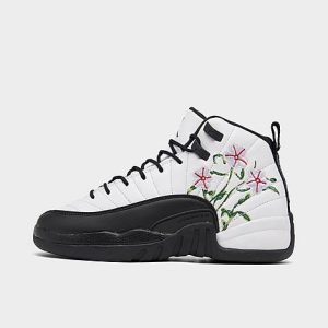 Big Kids&apos; Air Jordan Retro 12 Basketball Shoes in Black/White/White Size 4.0 Leather - 3216181