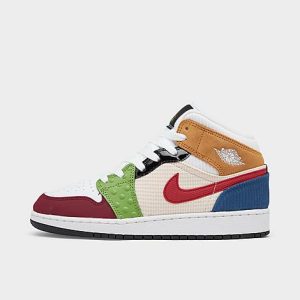 Big Kids&apos; Air Jordan Retro 1 Mid SE Casual Shoes in White/White Size 7.0 Leather/Suede/Corduroy - 3217783