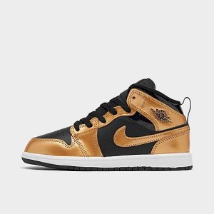Little Kids&apos; Air Jordan Retro 1 Mid SE Casual Shoes in Black/Black Size 3.0 Leather - 3218908