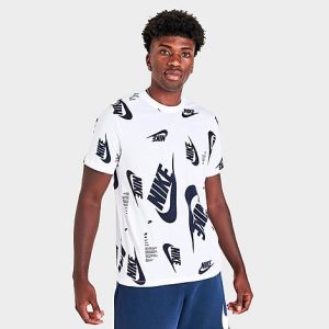 Nike Men&apos;s Sportswear All-Over Futura Print Short-Sleeve T-Shirt in White/White Size Large 100% Cotton - 5821215