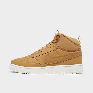 Nike Men&apos;s Court Vision Mid Winterized Casual Shoes in Beige/Elemental Gold Size 14.0 Leather - 3220335