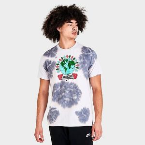 Nike Men&apos;s Hoops International Basketball Tie-Dye T-Shirt in White/Grey/Iris Whisper Size Medium 100% Cotton - 5820383
