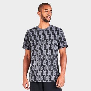 Nike Men&apos;s Sportswear Repeat Logo Graphic Print T-Shirt in Grey/Dark Grey Size XL 100% Cotton - 5798912
