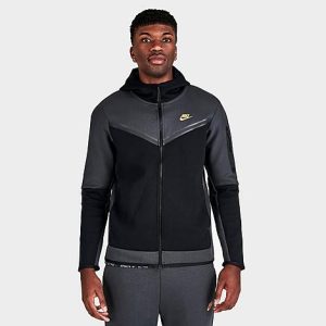 Nike Men&apos;s Sportswear Tech Fleece Taped Full-Zip Hoodie in Black/Grey/Dark Smoke Grey Size 2XL Cotton/Polyester/Fleece - 5848293