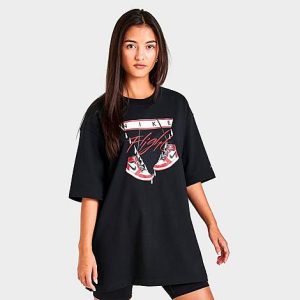 Jordan Women&apos;s Flight AJ1 Oversized T-Shirt in Black/Black Size Medium 100% Cotton - 5848141