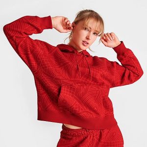 Jordan Women&apos;s Flight Allover Print Hoodie in Black/Gym Red Size XL Cotton/Polyester/Fleece - 5846118