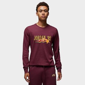 Jordan Men&apos;s Brand Summer of &apos;92 Graphic Long-Sleeve T-Shirt in Red/Cherrywood Red Size XL 100% Cotton - 5891259