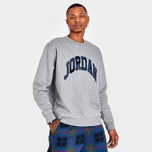 Jordan Men&apos;s Essential Holiday Fleece Crewneck Sweatshirt in Grey/Carbon Heather Size Large Cotton/Polyester/Fleece - 5849643
