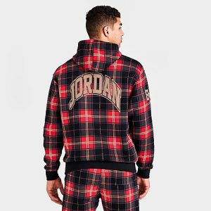 Jordan Men&apos;s Essential Holiday Plaid Hoodie in Red/Fire Red Size 3XL Cotton/Polyester/Fleece - 5849526