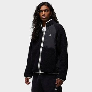 Jordan Men&apos;s Essentials Winter High Pile Full-Zip Fleece Jacket in Black/Black Size Large 100% Polyester/Fleece - 5891303