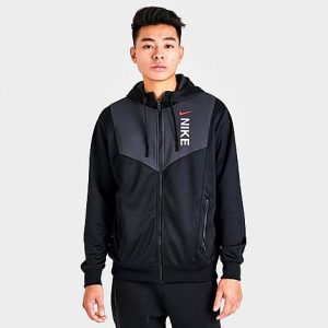 Nike Men&apos;s Sportswear Hybrid Full-Zip Hoodie in Black/Black Size 2XL 100% Polyester - 5821046