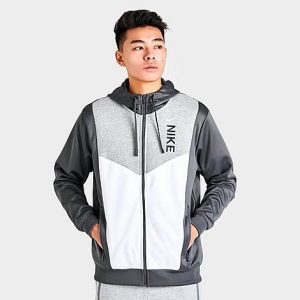 Nike Men&apos;s Sportswear Hybrid Full-Zip Hoodie in Grey/Iron Grey Size XL 100% Polyester - 5821865