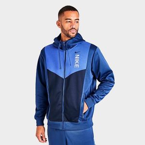 Nike Men&apos;s Sportswear Hybrid Full-Zip Hoodie in Blue/Mystic Navy Size Large 100% Polyester - 5821869