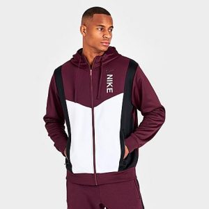 Nike Men&apos;s Sportswear Hybrid Full-Zip Hoodie in Red/Dark Beetroot Size 2XL 100% Polyester - 5848268
