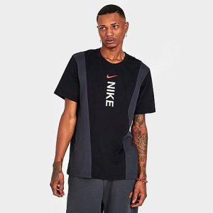 Nike Men&apos;s Sportswear Hybrid Short-Sleeve T-Shirt in Black/Black Size 2XL 100% Cotton - 5821277