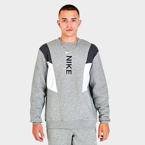 Nike Men&apos;s Sportswear Hybrid Fleece Sweatshirt in Grey/Dark Grey Heather Size 2XL 100% Polyester/Fleece - 5821876