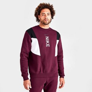 Nike Men&apos;s Sportswear Hybrid Fleece Sweatshirt in Red/Dark Beetroot Size 2XL 100% Polyester/Fleece - 5848178
