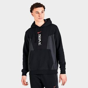 Nike Men&apos;s Sportswear Hybrid Fleece Pullover Hoodie in Black/Black Size 2XL Cotton/Fleece - 5848173