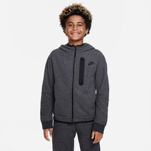 Nike Boys&apos; Tech Fleece Winterized Full-Zip Hoodie in Black/Dark Smoke Grey Size Medium - 5888812