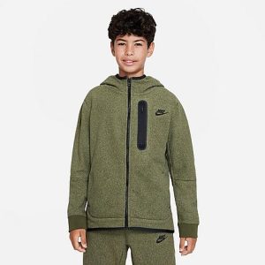 Nike Boys&apos; Tech Fleece Winterized Full-Zip Hoodie in Green/Rough Green Size XL - 5888819