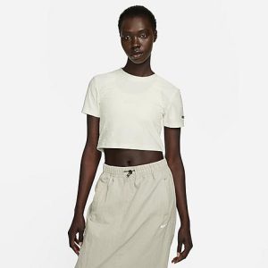 Nike Women&apos;s Air Short-Sleeve Crop Top in Off-White/Sail Size Large Cotton/Spandex/Knit - 5878887