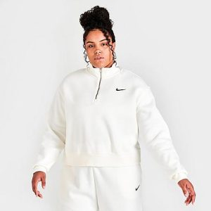 Nike Women&apos;s Sportswear Phoenix Fleece Oversized Half-Zip Crop Sweatshirt (Plus Size) in White/Sail Size 3XL Cotton/Polyester/Fleece - 5849586