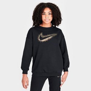 Nike Girls&apos; Sportswear Icon Fleece Oversized Sweatshirt in Black/Black Size XL Cotton/Polyester/Fleece - 5849884