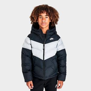 Nike Kids&apos; Synthetic Fill Hooded Puffer Jacket in Black/Black Size Medium 100% Polyester/Fleece - 5819398