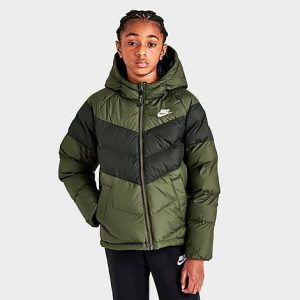 Nike Kids&apos; Synthetic Fill Hooded Puffer Jacket in Green/Rough Green Size XL 100% Polyester/Fleece - 5819412