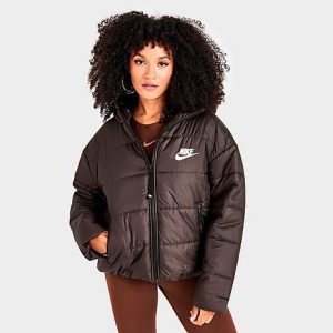 Nike Women&apos;s Sportswear Therma-FIT Repel Synthetic-Fill Hooded Jacket in Brown/Baroque Brown Size XS 100% Polyester/Fiber - 5817757