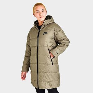 Nike Women&apos;s Sportswear Therma-FIT Repel Long Puffer Jacket in Green/Matte Olive Size Large 100% Polyester/Fiber - 5818030