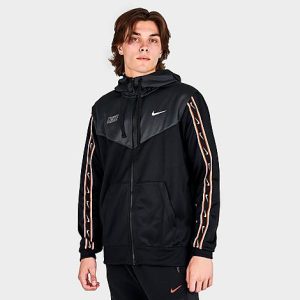 Nike Men&apos;s Sportswear Repeat Full-Zip Hoodie in Black/Black Size 2XL 100% Polyester/Knit - 5821091