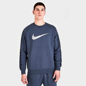 Nike Men&apos;s Sportswear Repeat Tape Fleece Crewneck Sweatshirt in Grey/Thunder Blue Size 2XL Cotton/Polyester/Fleece - 5848208