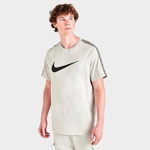 Nike Men&apos;s Sportswear Repeat Swoosh Logo T-Shirt in Off-White/Light Bone Size Large 100% Cotton - 5821290