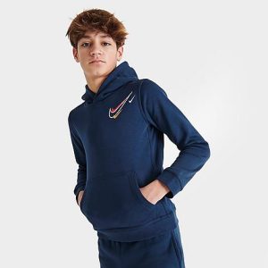 Nike Kids&apos; Sportswear SOS Hoodie in Blue/Midnight Navy Size Large Cotton/Polyester/Fleece - 5820883