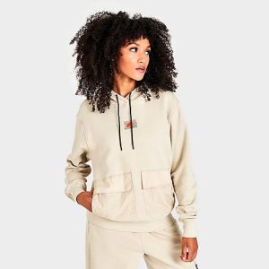 Nike Women&apos;s Sportswear Sports Utility Fleece Cargo Hoodie in Off-White/Rattan Size XL Cotton/Polyester/Fleece - 5817726