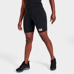 Nike Women&apos;s Sportswear Swoosh Logo High-Waisted Bike Shorts in Black/Black Size XS Polyester/Spandex - 5817867