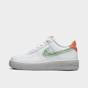 Nike Big Kids&apos; Air Force 1 Crater Paint Swoosh Casual Shoes in Orange/White/White Size 7.0 Leather - 3524155