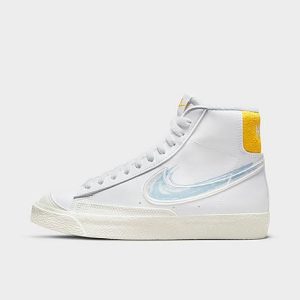 Nike Girls&apos; Big Kids&apos; Blazer Mid &apos;77 Paint Casual Shoes in White/Yellow/White Size 7.0 Leather - 3172440