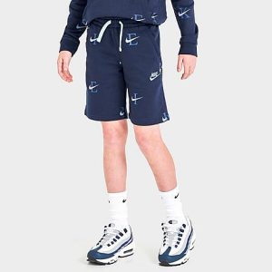 Nike Kids&apos; Sportswear Club Swoosh Fleece Shorts in Blue/Obsidian Size XL Cotton/Polyester/Fleece - 5811012