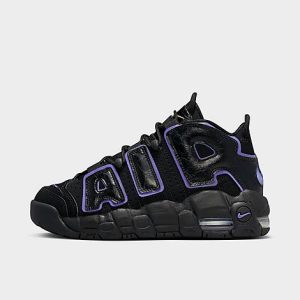 Nike Big Kids&apos; Air More Uptempo Basketball Shoes in Black/Black Size 7.0 Leather - 3172289