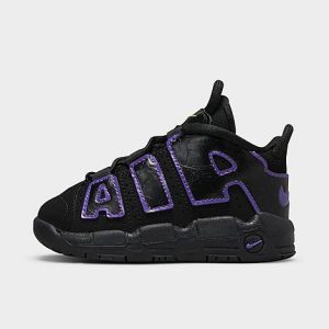 Nike Kids&apos; Toddler Air More Uptempo Basketball Shoes in Black/Black Size 10.0 Leather - 3172587
