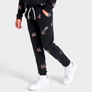 Nike Boys&apos; Sportswear Club Monogram Allover Print Jogger Pants in Black/Black Size Large Cotton/Polyester - 5811027