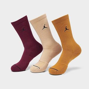 Jordan Men&apos;s Everyday Crew Socks (3-Pack) in Brown/Purple/Beige/Cherrywood Red Size Large Nylon/Polyester/Spandex - 8205875