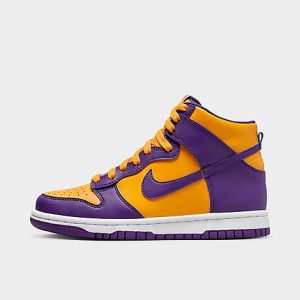 Nike Big Kids&apos; Dunk High Casual Shoes in Purple/Yellow/Court Purple Size 6.5 Leather - 3176176