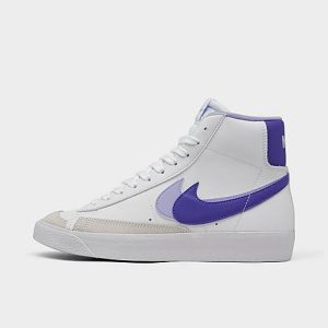 Nike Big Kids&apos; Blazer Mid &apos;77 SE Casual Shoes in White/Purple/White Size 6.0 Suede - 3172446