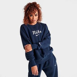 Nike Women&apos;s Varsity Crewneck Sweatshirt in Blue/Midnight Navy Size XL Cotton/Polyester - 5846223
